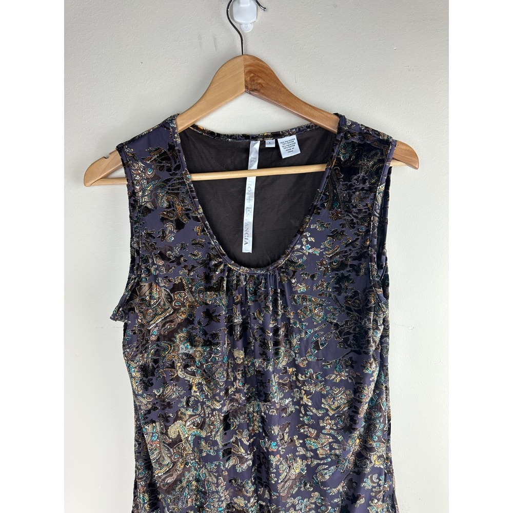 Rancho Estancia Burnout Velvet Lace Hem Mini Dress Purple Paisley L Witchy Goth - Picture 3 of 16